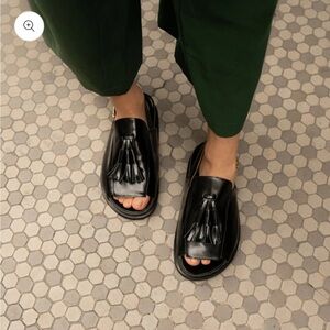 Malfada RITA BLACK TASSEL CHUNKY SANDALS Black Leather Tassel Sandals